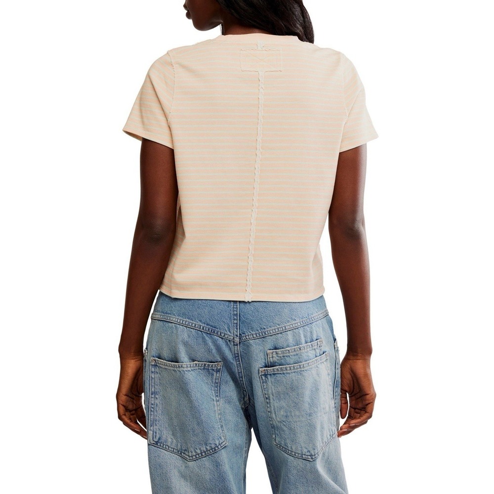 We The Free Baby Tee T Shirt Striped Peach‎ Mint Size S Boxy 100% Cotton Staple - Picture 4 of 11